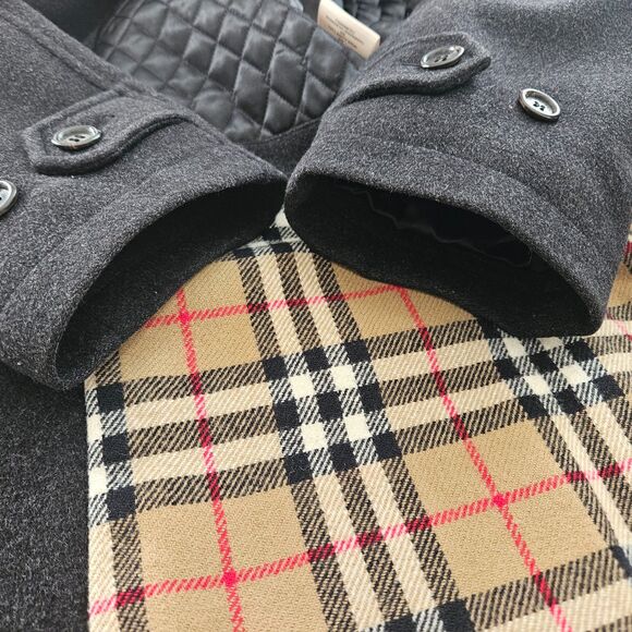 Burberry Black Wool Cashmere Nova Check Plaid Quilted Jacket Coat Mens Medium M - Picture 3 of 16